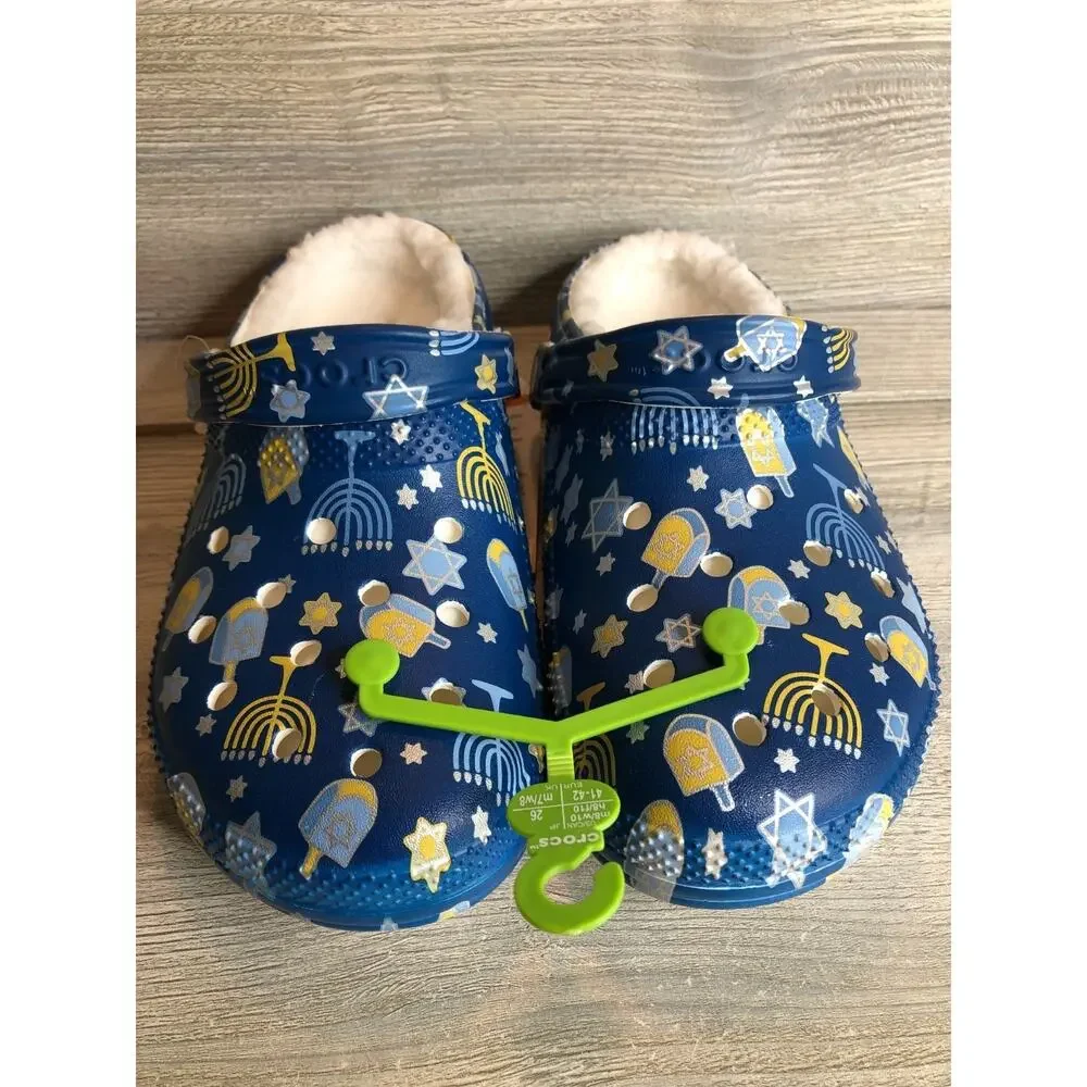 Crocs Classic Lined Holiday Clog Hanukkah 209326-90H Menorah Blue Star M8 W10
